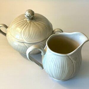 Vintage 1980s Mikasa Japan IRIS Spring Sugar Bowl with Lid & Creamer Floral